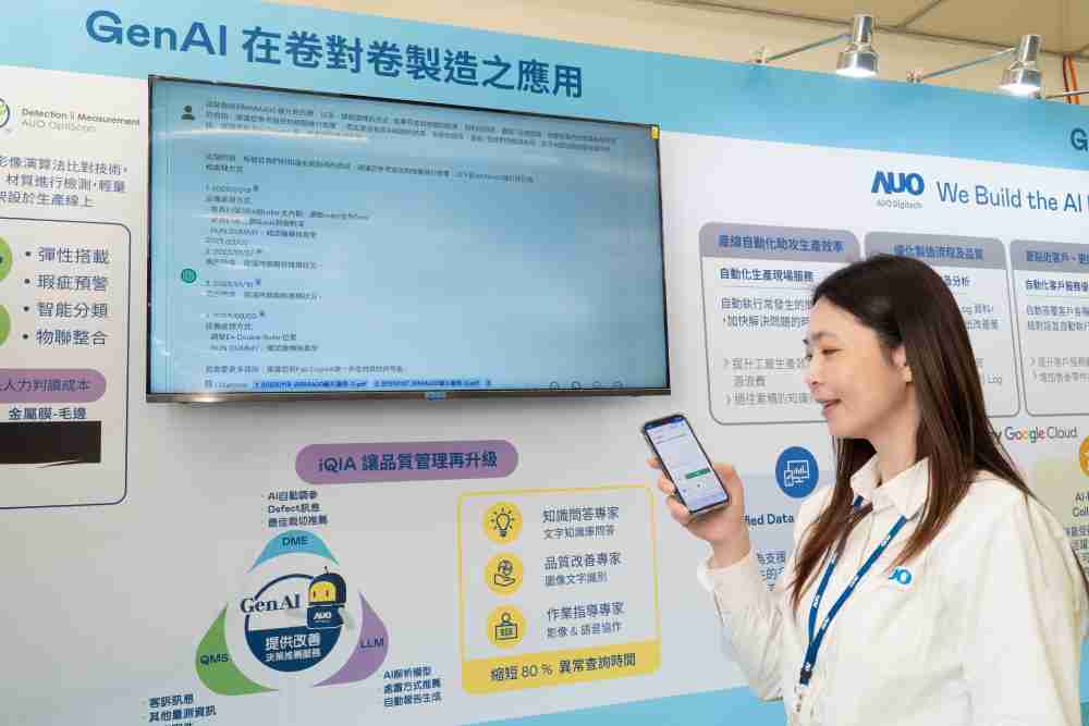 万利数位积极发展数智化转型，，透过AI落地应用优化制造流程，，，，革新人力、、、、生产效率与设备维护效益，，，，图为〝智能质量推升助手-iQIA〞（Intelligent quality improve assistant）应用情境，，，，协助质量管理再升级。。。。